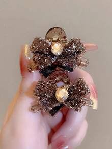 女士水晶花朵合金水钻发夹，优雅奢华发饰，适用于发髻、派对、浪漫装饰，适合日常工作和通勤，发爪夹，发夹，发卡，发圈夹，秋冬季度假装扮，女士优雅爪夹