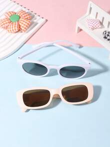 1 Set 2 PCS Teenagers 12-16Y Casual Retro Round Frame And Basic Rectangle Fashion Glasses Suitable For Holiday Outings And As Festival Gifts - Multicolor - View 3