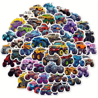 50pcs Monster Truck Stickers, Truck Car Stickers, Suitable For Water Bottles, Skateboards, Bicycles, Phone Cases, Laptops, Luggage, Monster Truck Gifts, Party Favors, Easter Gifts - Winter, New Year