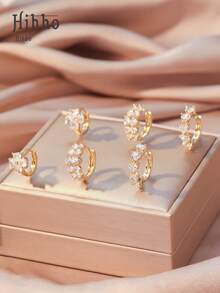 Hihho Set de 6 piezas de aretes de lujo con diseño retro clásico, con circonita, adecuado para usar diariamente o individualmente, mejor regalo para amigos - Amarillo Oro - Ver 9