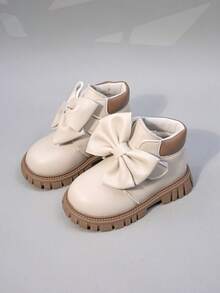 Toddler Girls Autumn/Winter New Ankle Boots, Low-Top Children Boots, Casual Thick Sole Little Girl Cute Bow Leather Boots