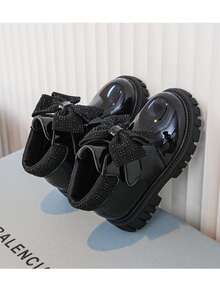 1 Pair Kids Fashion New Smooth PU Hook And Loop Design Butterfly Rhinestone Decor Non-Slip Soft Durable Chelsea Short Boots For Outdoor - Black - View 17