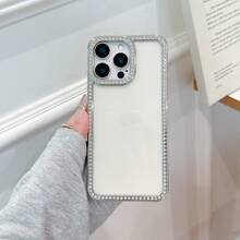 1 Stück Premium transparente elektrolytisch beschichtete Strass stoßfeste Handyhülle mit Diamant-Design an den Seiten, kompatibel mit iPhone11 12 13 14 15 16 17 17pro 17promax 13promax 15pro 16promax 14plus 16plus X Xr Xsmax 15promax 16plus - Silber - Übersicht 6