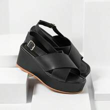 Women's Sandals With Medium Heel, Platform, Flatform, Crossed Straps, Slingback, And Comfort - 黑色 - 查看 1