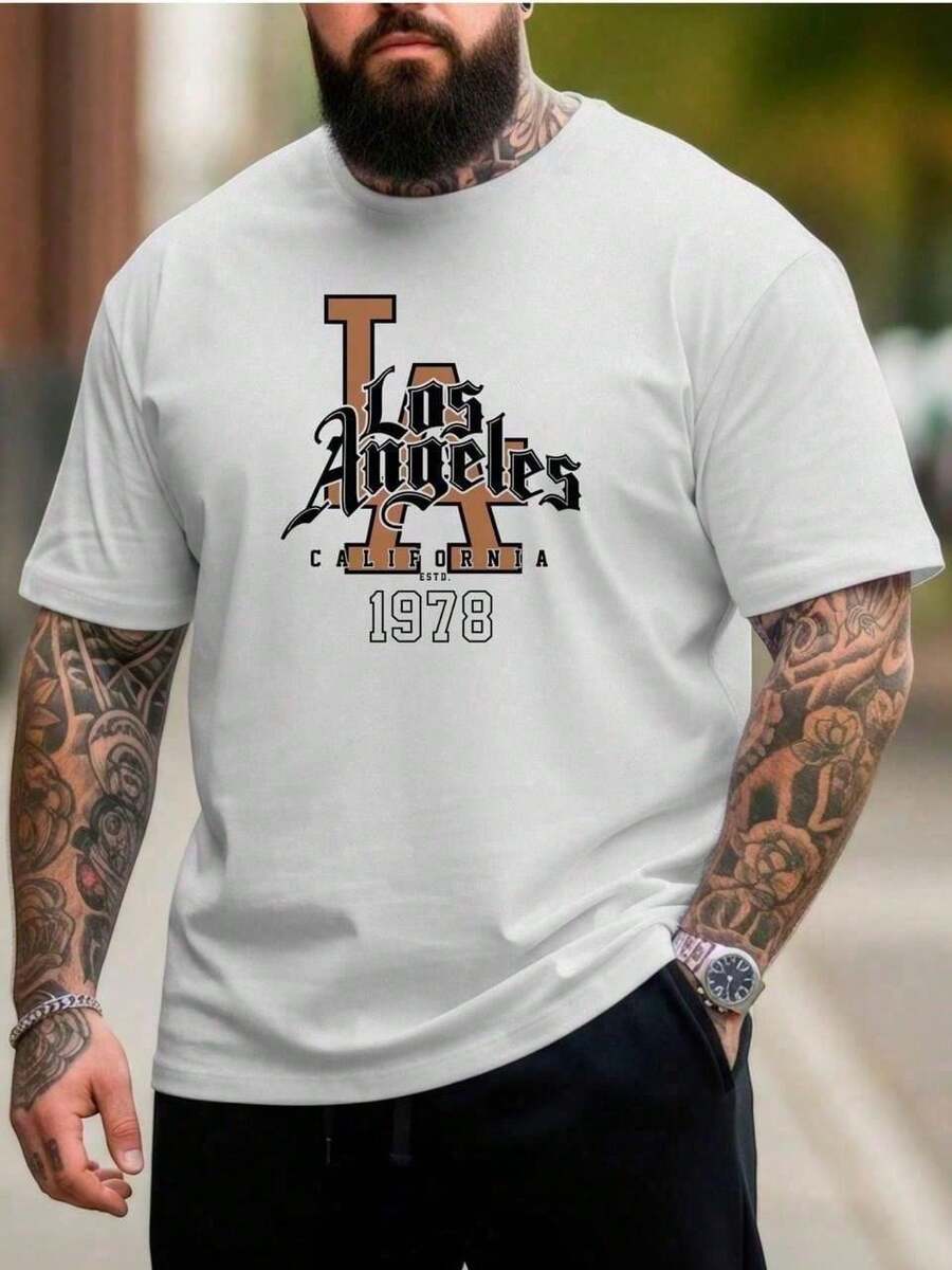 Blusa Camiseta Masculina Plus Size Despojada Estilosa Estampada Los Angeles LA