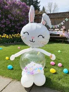 45pcs/Set Easter Theme Party Rabbit Shaped Decorative Balloons, Cute Lop-Eared Rabbit Balloons, 3 Styles, 18-Inch Clear Bubble Balloons, Suitable For Easter Balloon Arch Decoration, Easter Balloon Wreath Decor - Multicolor - View 4