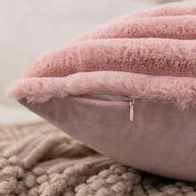 2pcs Soft Thick Striped Plush Pillow Covers, Decorative Square Throw Pillow Cases Suitable For Bedroom Bedding, Home Decor, Sofa, Camping, Outdoor And More - Pink - View 9