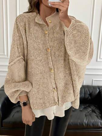 Damen Herbst/Winter Strickjacke, modischer minimalistischer Business-Lässig Pendler-eleganter Resort-warmer hochwertiger vielseitiger schlankheitsfördernd Victory Day süßer Top im koreanischen Stil, fällt groß aus, empfehlen Sie eine Nummer kleiner zu bestellen