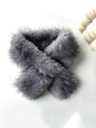 1pc Women's Striped Fabric Scarf, Faux Fur Collar Scarf, Simple & Fashionable Versatile Criss-Cross Scarf, Thick & Warm Fuzzy Scarf For Winter