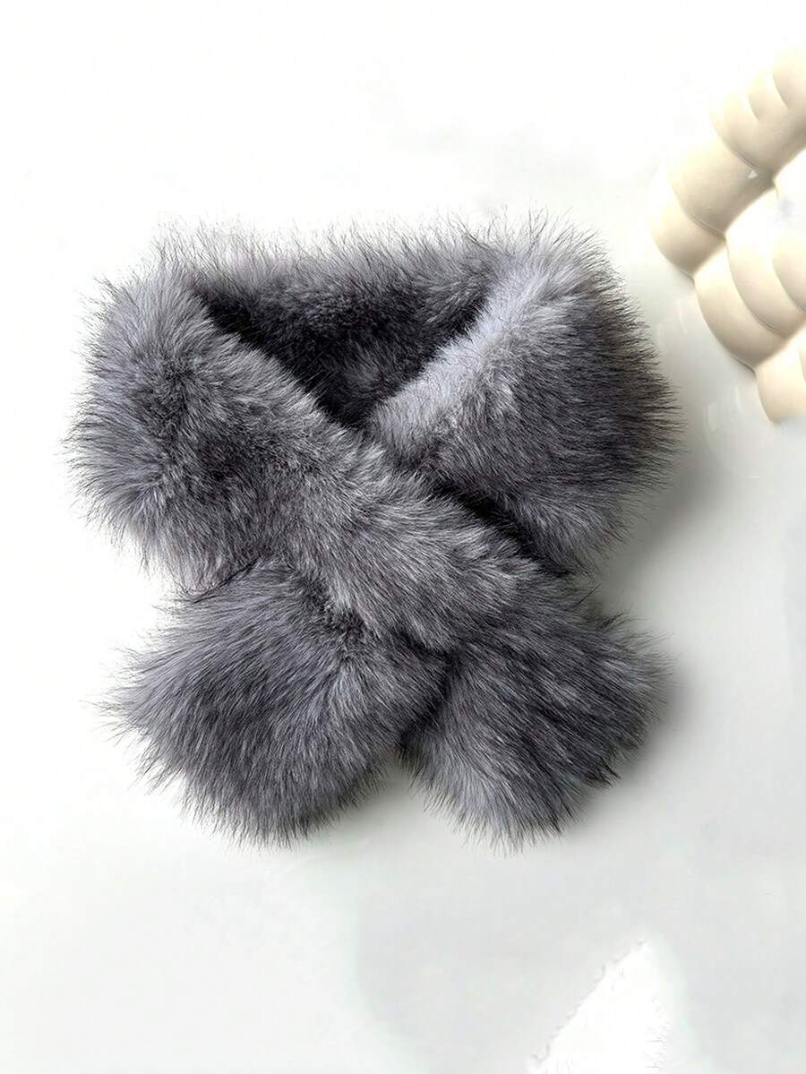 1 pieza Bufanda de tela a rayas para mujer, bufanda de cuello de piel sintética, bufanda versátil y de moda con diseño cruzado, bufanda gruesa y cálida y esponjosa para el invierno - Multicolor - Ver 1