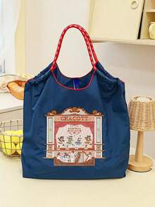 1 pieza Bolso de mano de viaje de gran capacidad con asa de tracción, bolso de nailon con patrón bordado de obra de teatro de moda - Multicolor - Ver 10