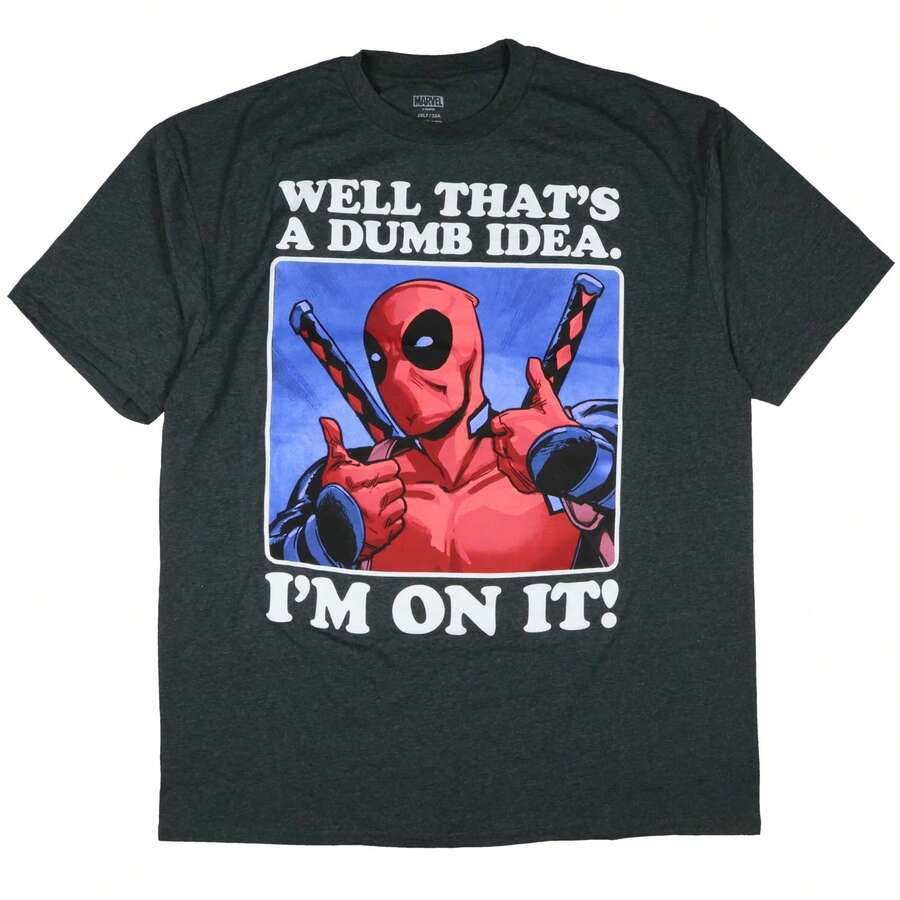 Marvel Deadpool T-Shirt Men's That's A Dumb Idea Big And Tall Tee - Xám - Xem 1