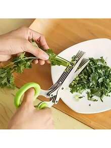 1/3/5PCS Five-Layer Stainless Steel Kitchen Scissors, Multi-Functional Onion And Herb Slicer, Suitable For Grilling, Kitchen, And Restaurant Use, A Kitchen Essential - Green - View 8