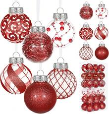 Decoración de 36 piezas de adornos de bolas de Navidad transparentes, adornos de Navidad de plástico champán irrompible de 2.36 conjunto de adornos colgantes transparentes para árbol de Navidad, decoración de, champán - Rojo - Ver 2