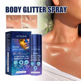 闪亮身体喷雾，适用于面部和身体 - 闪亮派对妆容，圣诞节、万圣节、音乐节、锐舞派对的临时光泽 - 易于清洗，含有细闪粉 (60毫升/2.02液盎司)