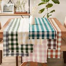DII Colección de Mesa de Cuadros con Flecos Pesados, Juego de manteles Individuales, 13 x 19 Pulgadas, Color marrón Piedra, 6 Piezas(Table Runner, 14x72" mineral) - Multicolor - Ver 6