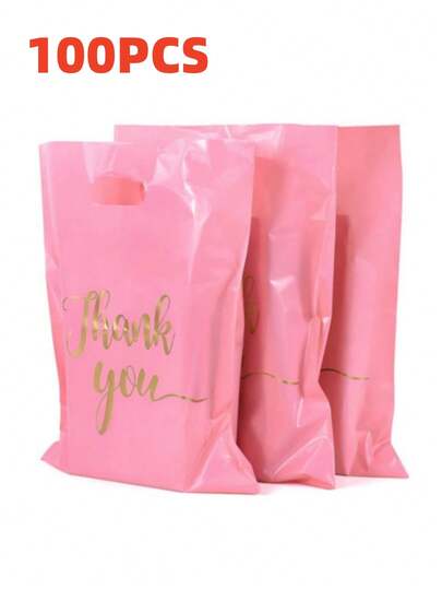 100pcs Pink "Thank You" Gift Bags, Gift Packaging Supplies, Suitable For Thank You Gifts, Jewelry, Clothing, Packaging, Shopping, Wedding Favor Packaging Bags, Clothing Packaging, Specialty Stores, Retail Stores, Small Businesses, Etc.