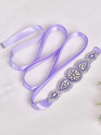 一件式新娘腰带，浅紫色，婚纱配饰，简约奢华的腰链，手工水晶水钻装饰，优雅迷人的女士时尚腰饰，腰带
