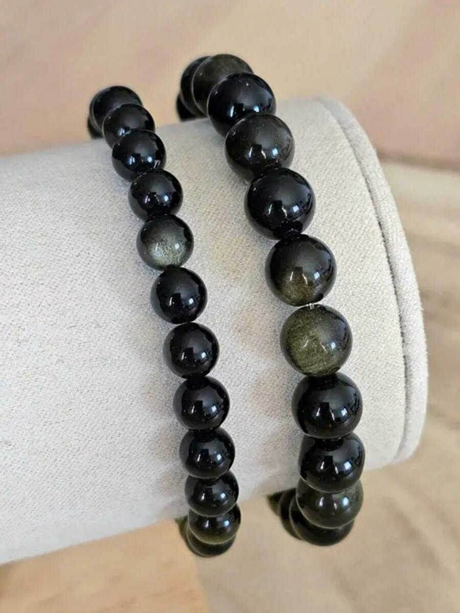 1件AAA级金黑曜石手链，6毫米8毫米珠子，天然优质宝石，金色光泽