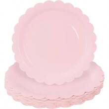 25 Pieces Pink Paper Plates Inch Pink Scalloped Plates Disposable Dinner Plate Wedding Shower Birthday Party Dessert Plate - 淺粉紅色扇貝形紙盤 + 25 個 7 英寸 - 查看 1