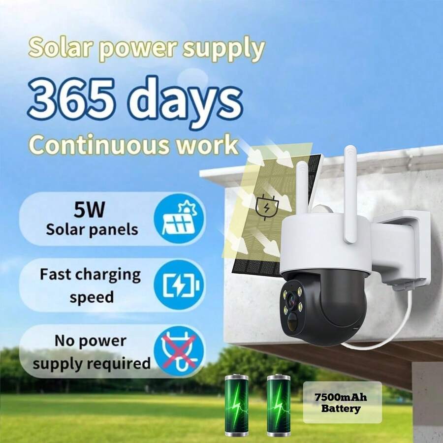 5G WiFi Solar Powered Camera, PIR Motion Detection, Night Vision, Waterproof, 4MP 2K IP Security Video Camera, CCTV Monitor