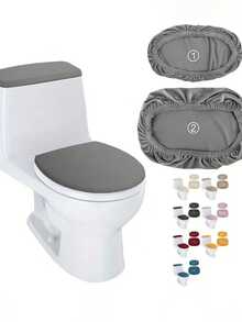 纯色马桶盖套，弹力两件套马桶水箱盖，防尘装饰马桶配件，适合所有季节浴室装饰，秋季装饰 - 彩色 - 查看 1