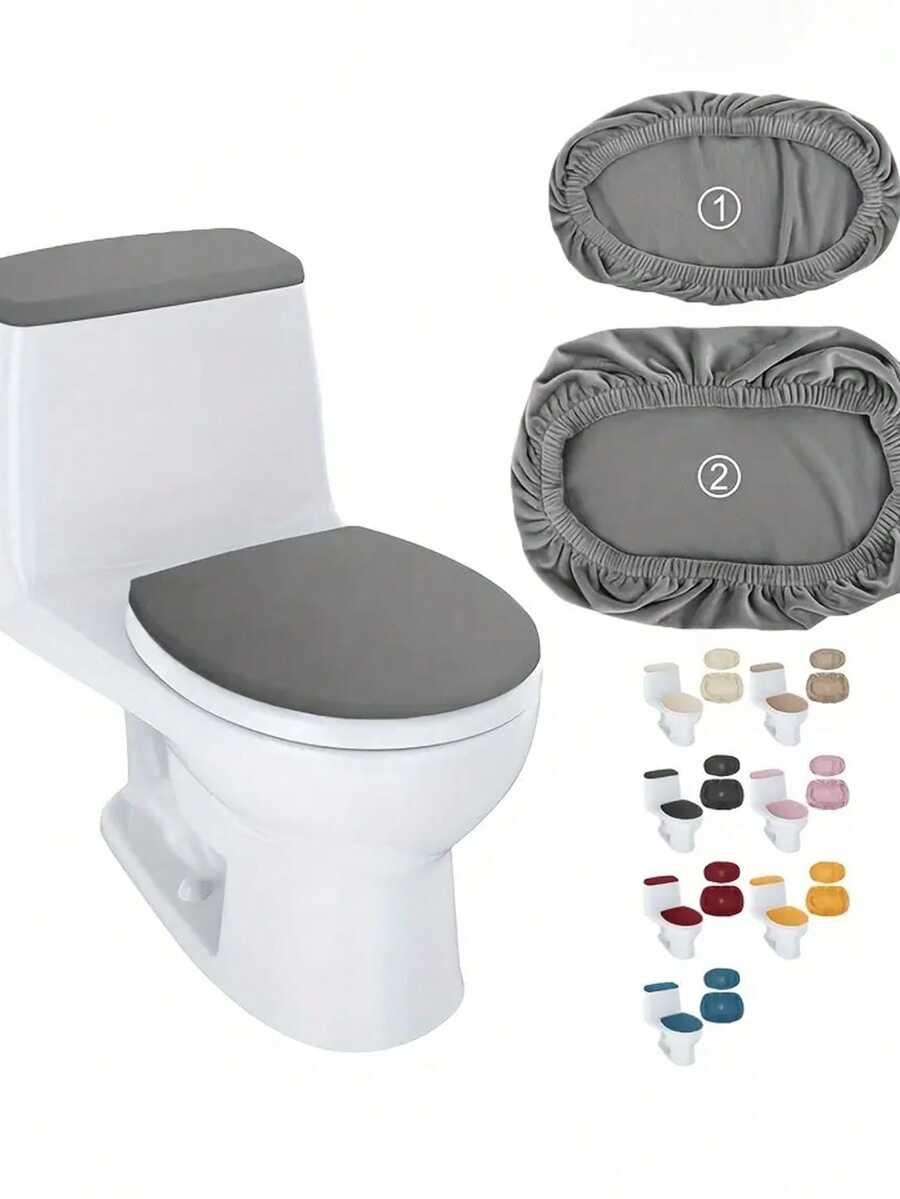 纯色马桶盖套，弹力两件套马桶水箱盖，防尘装饰马桶配件，适合所有季节浴室装饰，秋季装饰 - 彩色 - 查看 1