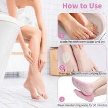 硅胶保湿舒缓袜，可重复使用芦荟袜，夜间SPA袜，防滑凝胶后跟袜，适合女性干燥、皲裂的足部，硅胶保湿袜，足部SPA修脚硅胶袜，适合男女足部干燥粗糙肌肤，居家足部护理 - 彩色 - 查看 5