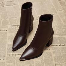 2025 Autumn/Winter New Women's Ankle Boots, Chelsea Boots, Western Style Side Zipper - Brown - View 3