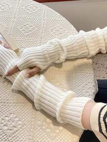 1 pieza Manoplas de punto de unicolor de manga media, prácticas para la protección solar al aire libre en primavera y otoño, elegantes y para los brazos, adecuadas para salidas y picnics diarios. Un regalo pensado para padres, madres y otros familiares y amigos durante Halloween, Navidad, San Valentín.