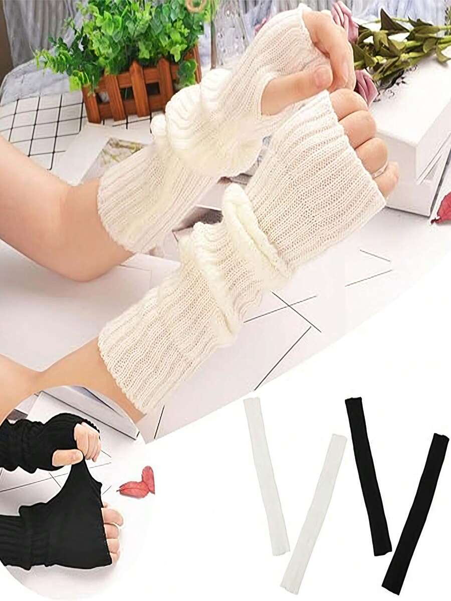 1 pieza Manoplas de punto de unicolor de manga media, prácticas para la protección solar al aire libre en primavera y otoño, elegantes y para los brazos, adecuadas para salidas y picnics diarios. Un regalo pensado para padres, madres y otros familiares y amigos durante Halloween, Navidad, San Valentín.