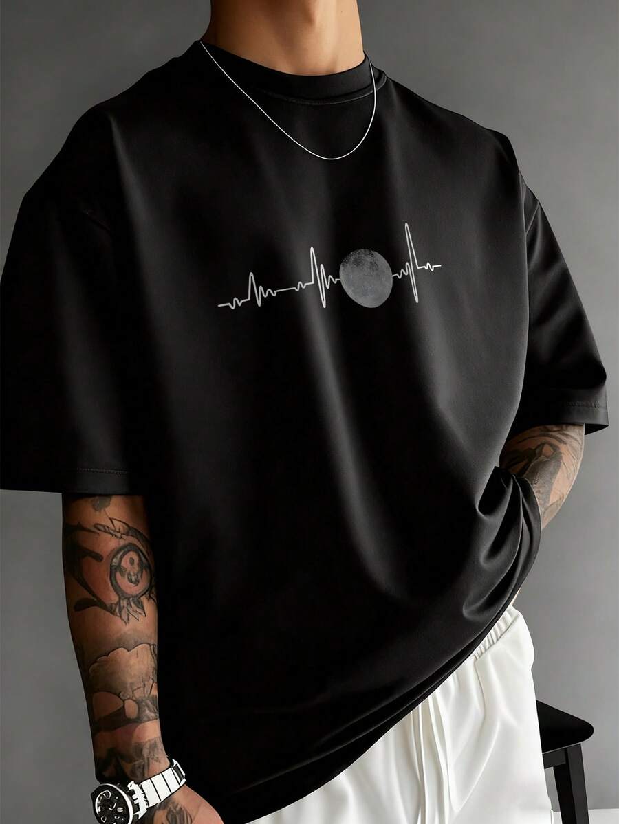 Men's Casual Printed Round Neck Short Sleeve T-Shirt - Black - View 1