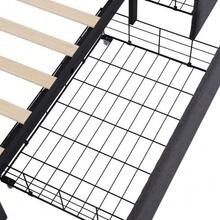 Bed Frame With LED Lighting And 2 Drawers, Single Upholstered Bed 90x200cm, Height-Adjustable Headboard, Wooden Slatted Base, Grey (Mattress Not Included) - 灰色1 - 查看 10