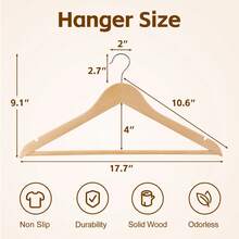 Premium Wooden Hangers 50 Pack Non-Slip Coat Clothes Hangers W/360° Swivel Hook - 預設 - 查看 3