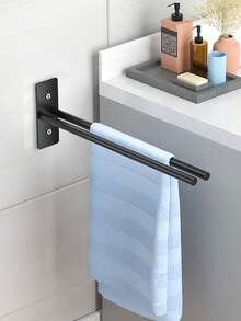 1pc Foldable Double Bar Towel Rack, Bathroom Towel Holder, Wall Mounted Towel Rack, Bathroom Storage Rack, No Drill Towel Organizer Rack, Bathroom Accessories - Multicolor - View 6