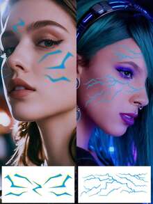 STARTTOOS 3pcs Fluorescent Laser Cool Thin Line Lightning Crack Glow-In-The-Dark Vein Pattern Y2K Dual-Effect Halloween Costume Tattoo Stickers For Face, Arm, Waist, Abdomen, Leg, Waterproof - Multicolor - View 3