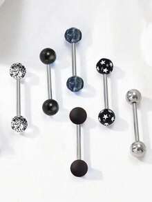 6pcs Cute Stainless Steel Tongue Rings Set, Butterfly, Flower, Kitten, Heart, Foot, Pig Designs, 14G Tongue Piercing Jewelry, Suitable For Women Daily Wear - 6 Tongue Rings - View 11