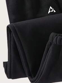 Pantalons de jogging d'hiver imprimés pour femmes - Pantalons de survêtement doublés de sherpa épais, pantalons thermiques taille haute avec cordon de serrage et chevilles côtelées, pantalons de détente doux et agréables à la peau pour le jogging en automne/hiver, les séances de gym, les week-ends détente et les tenues casual quotidiennes - Noir - Voir 5