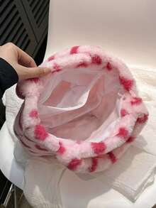 Girly Pink Heart Plush Handbag: Sweet Style Cute Plush Bag, Autumn & Winter Fashion Accessory Purse For Girls