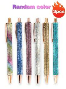 钻石金属圆珠笔套装，时尚钻石创意金属笔，签名笔，办公学习创意笔，完美的返校及课堂礼物，闪亮水晶钻石笔，多种颜色可选，女士办公、会议、生日、婚礼礼物 - 彩色 - 查看 17