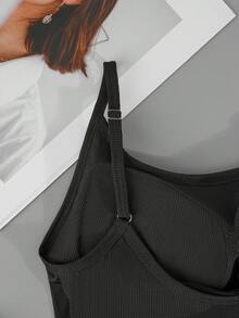 New BASICS Fashion Women With Built-In Padding Adjustable Spaghetti Strap Padded Tank Top Camisole Bra Cami Clothing Crop Bralette - Black - View 5