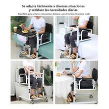 Elevador hidráulico para sillas de ruedas/pacientes de uso doméstico, equipado con una silla de transferencia con asiento dividido, silla de ducha/inodoro portátil junto a la cama y mesa - Negro - Ver 6