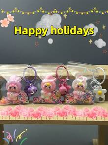 1pc Latest KEYCEO Bunny Doll Series PVC Decorative Collectible Doll, Featuring Exquisite Sakura-Shaped Keychain, Transparent Protective Pouch, And Glitter Accent Design, Portable And Suitable As New Year, Thanksgiving, Christmas, Or Other Holiday Limited Edition Gift, Party Favor, Or Gathering Giveaway - Multicolor - View 2