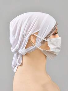 1pc Women's Solid Color Rhinestone Headband, Headscarf With Criss-Cross Front, Soft Modal Lining, Easy To Wear Hair Sleep Cap - Solid Color - View 44