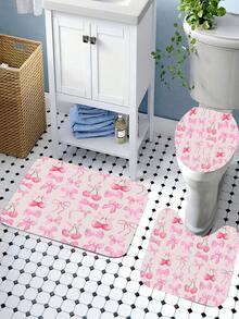 1/4 Pcs Creative Pink Bow Shower Curtain Set, Suitable For Spring/Summer, Holiday Decor, Bathroom Curtains, High-End Bathroom Home Decor Accessories, Machine Washable, 12 Hooks Included For Bathtub Enclosure, Easy To Clean Design For Refreshing Bathing Experience