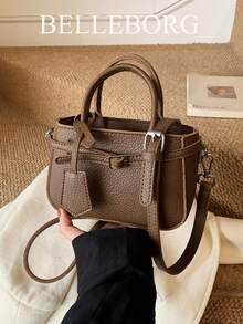 Casual Contrast Color Texture Versatile Commute Retro Buckle Closure Women Small Handbag - Cà phê - Xem 3