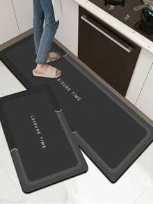 One Silica Gel Kitchen Mat With Grey & Black Patterned Frame Design, Anti-Fatigue, Non-Slip, Absorbent, Quick-Drying Floor Mat Suitable For Kitchen, Bathroom, Laundry Room, Front Doorway, Etc. ,Room Decor - Dark Grey - View 3