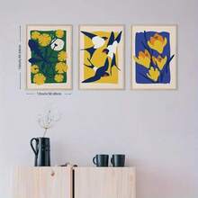 3 قطع ملصق كانفاس بزهور، ديكور منزلي، ديكور جداري، فن حديث، لافتات منزلية، ديكور جدران المنزل، طباعات لغرفة المعيشة بدون إطار 50 * 70 سم / 19.68 * 27.55 بوصة