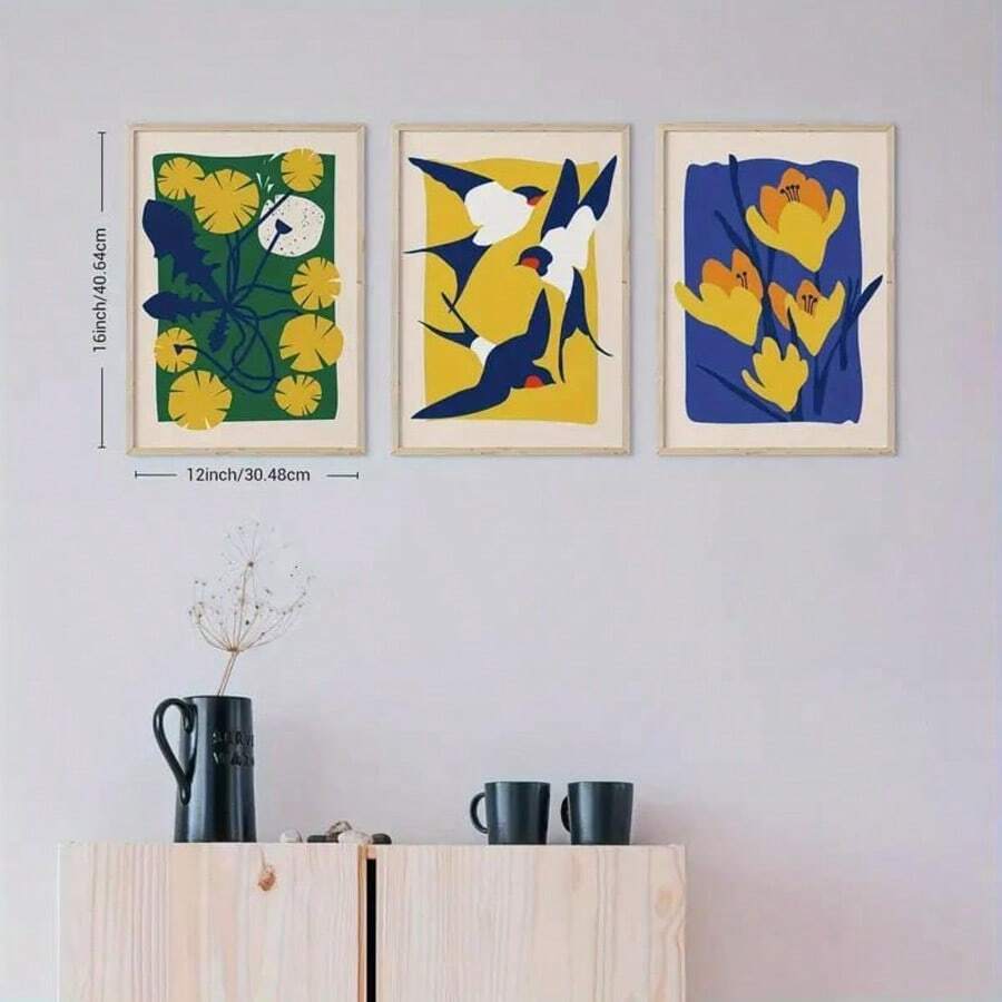 3 قطع ملصق كانفاس بزهور، ديكور منزلي، ديكور جداري، فن حديث، لافتات منزلية، ديكور جدران المنزل، طباعات لغرفة المعيشة بدون إطار 50 * 70 سم / 19.68 * 27.55 بوصة