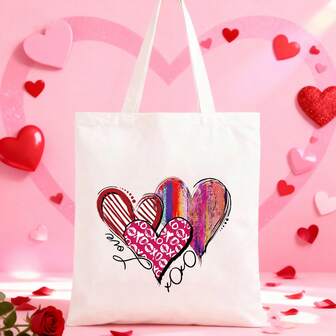 Valentine's Day Tote Bag - Romantic Themed Print Design, Lightweight Large Capacity Shopping Bag, Festive Promotion Gift & Holiday Gift Wrapping Bag